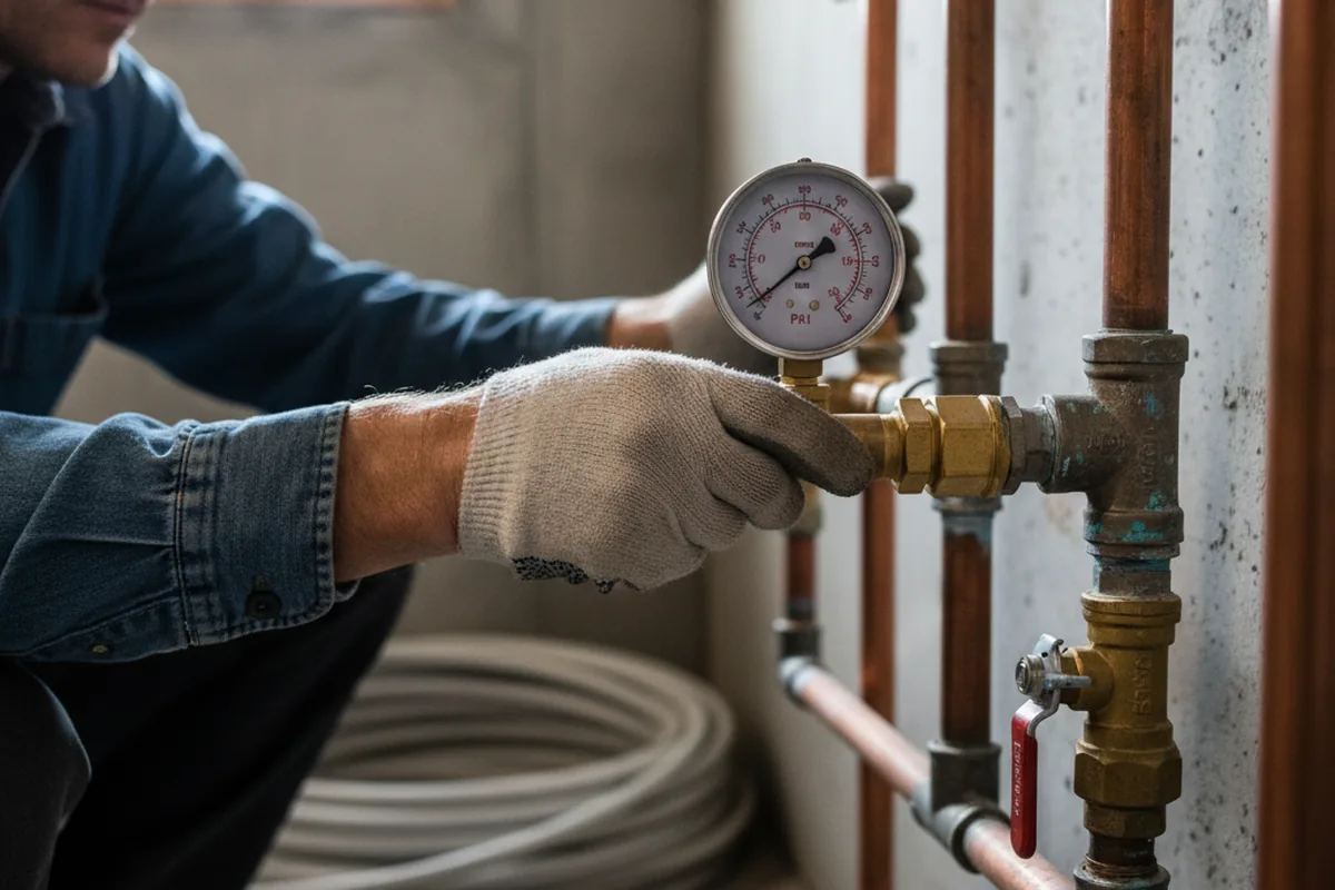Pressure testing a repaired line during Water Line Repair in Hill Afb